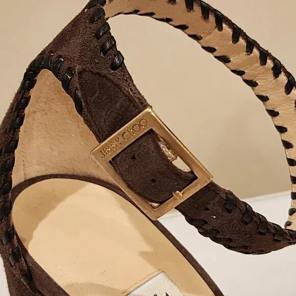 Excellent EU39 Jimmy Choo Platform Sandal Holly Chocolate Brown Suede - Picture 9 of 11